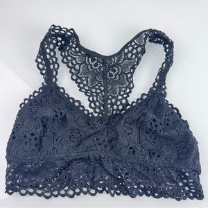 Aerie Bra Bralette Solid Black Lace Pull On Racerback Lightly Lined Unpadded